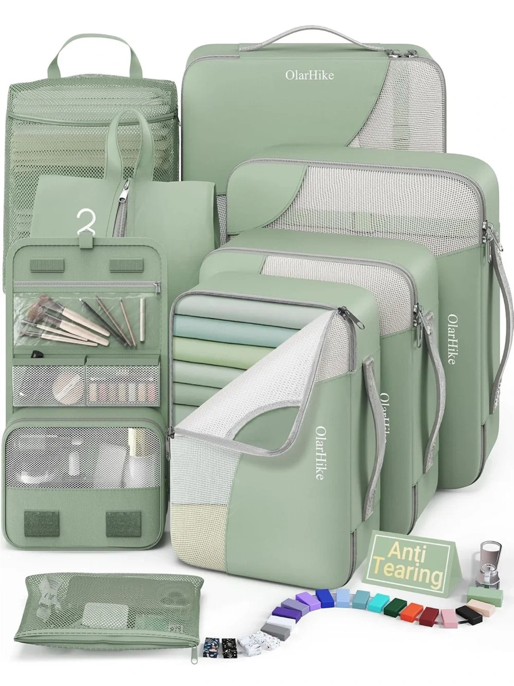 Green Travel Packing Cube Set - 8 Piece Home Storage Organizer